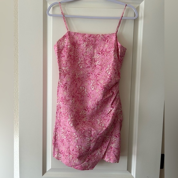 Zara Pink Floral Spaghetti Strap Mini Dress Size S - Picture 3 of 4